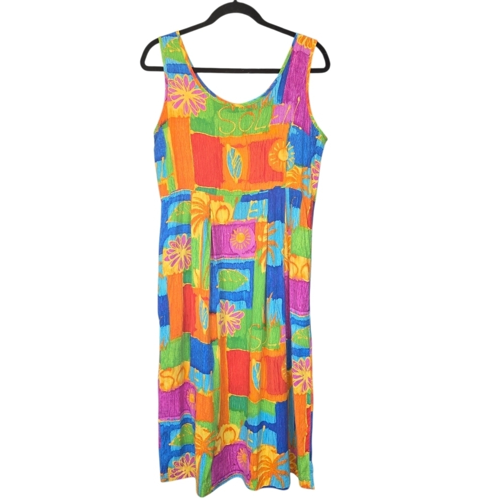 Jams World SOLEIL Vintage Colorful Patchwork Midi Dress Made In Hawaii Size XS